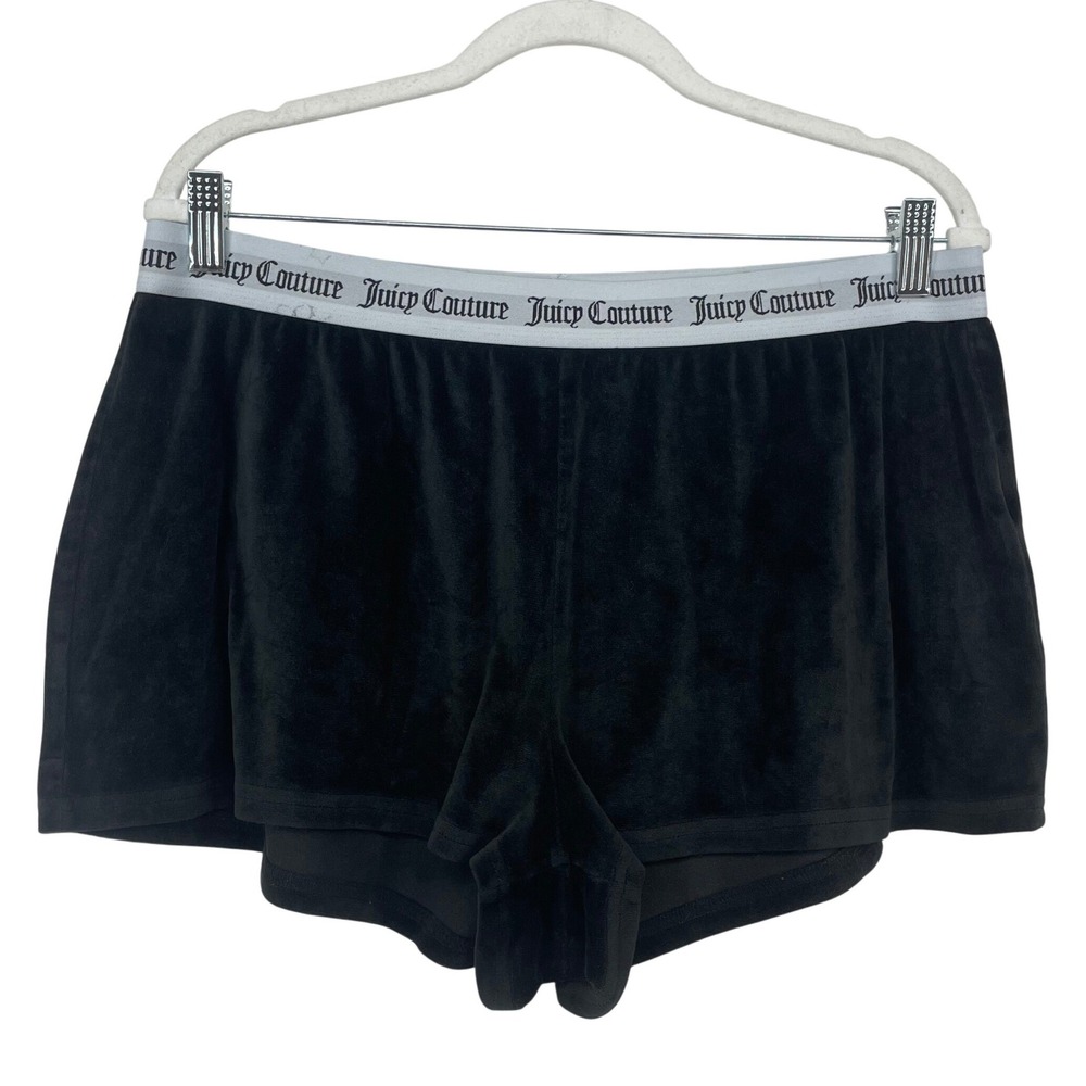 Juicy Couture Size XL Sleep Shorts Black Velour Rhinestone Logo Y2K Loungewear - Picture 2 of 6